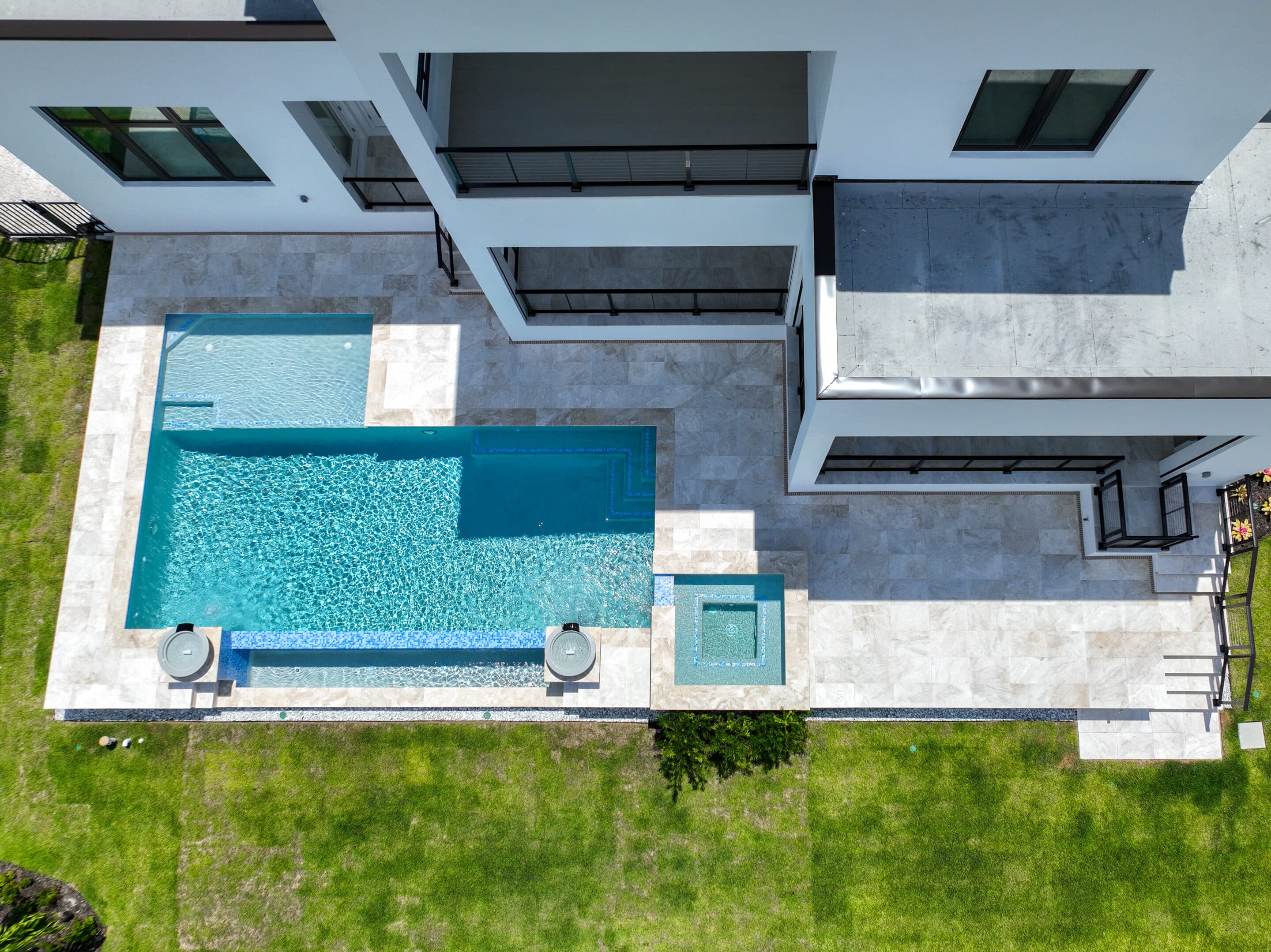 Aerial view of a finished pool deck