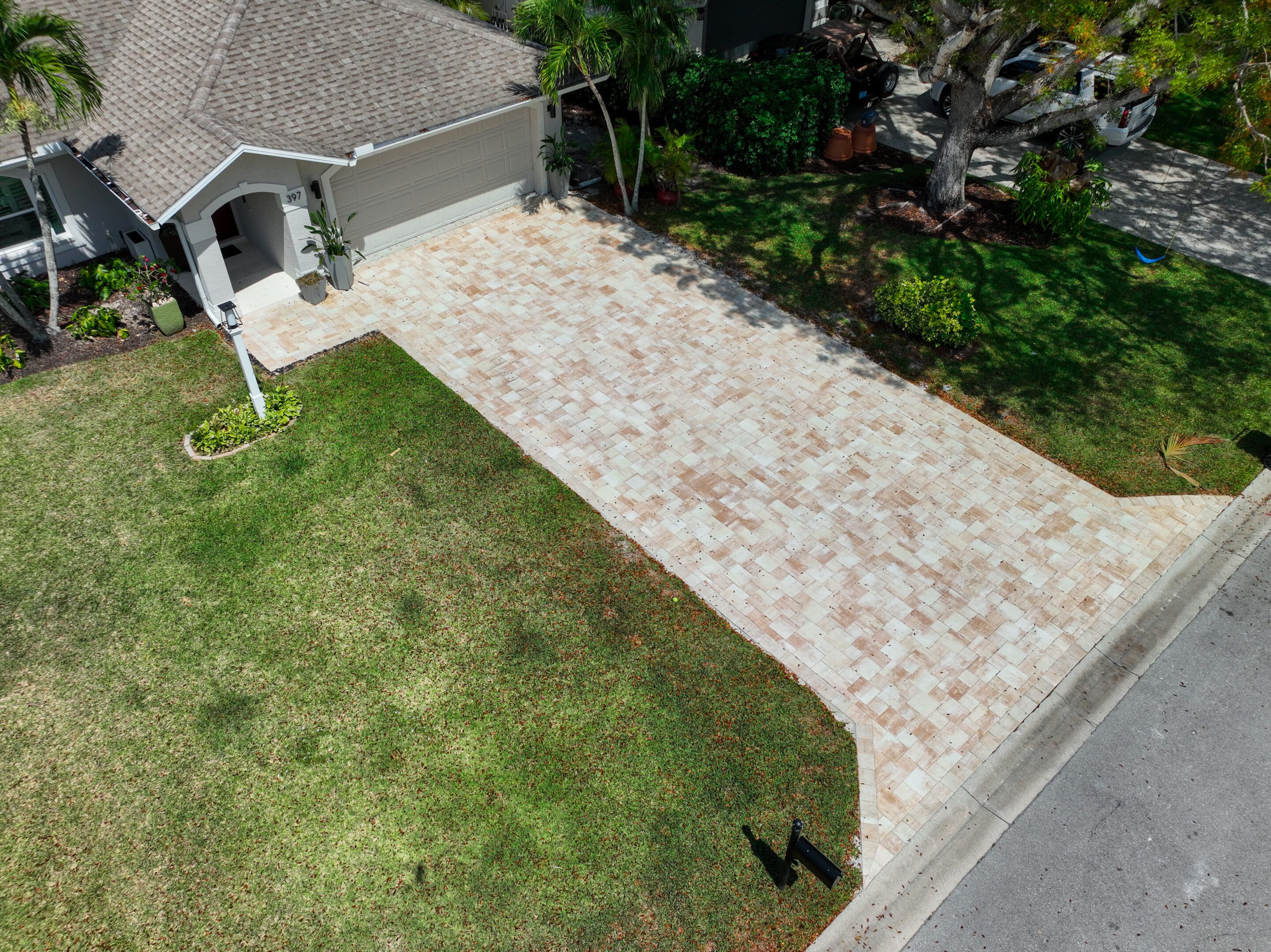 Aerial view of a paved driveway