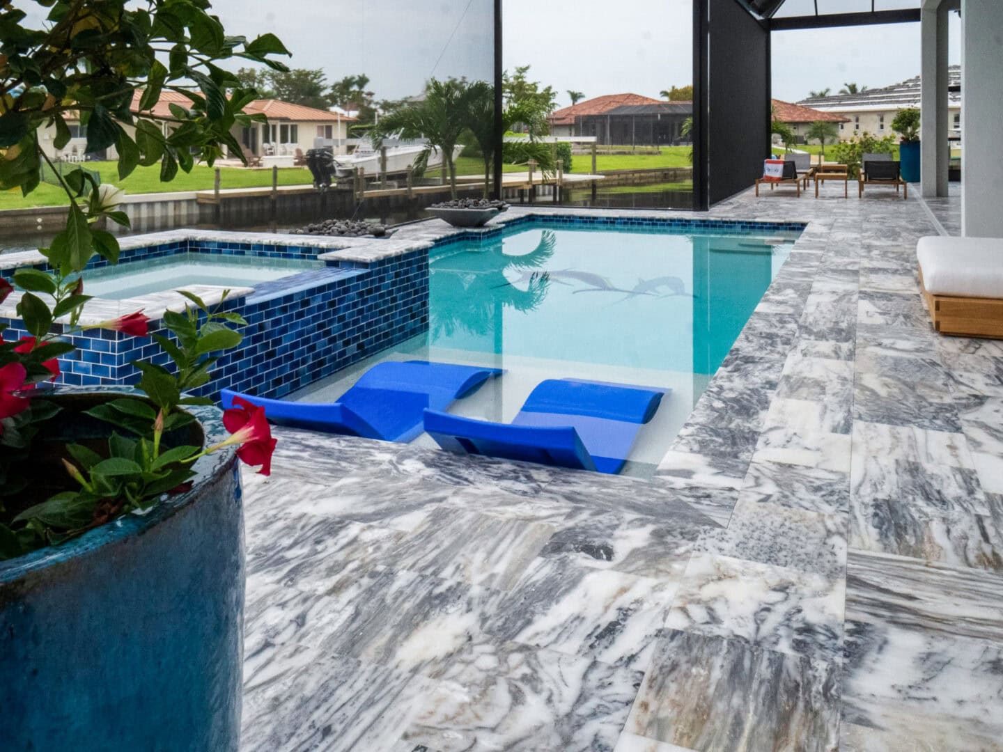 marble paved pool deck