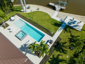 arial photo of paved pool deck
